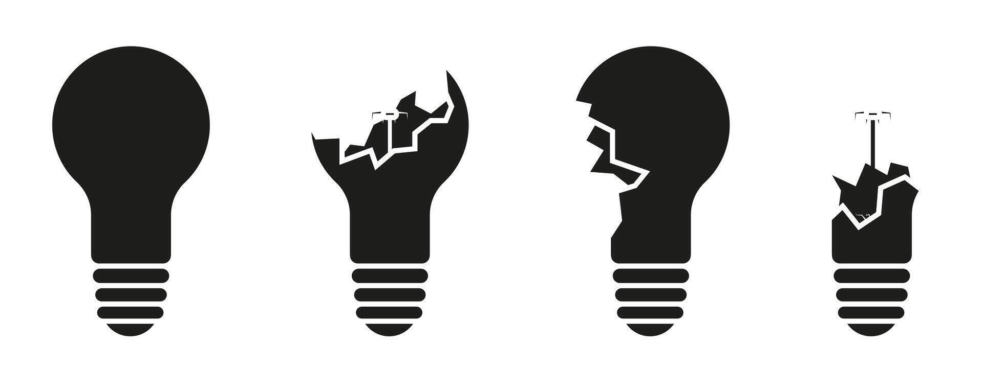 The bulb is dark. Broken lamp concept. A whole light bulb, a broken light bulb. vector