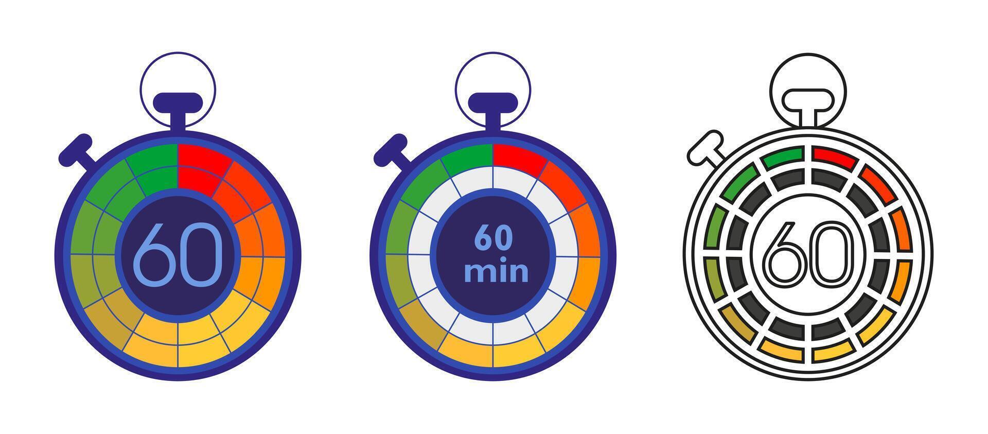Stopwatch icons set, timer symbols. vector