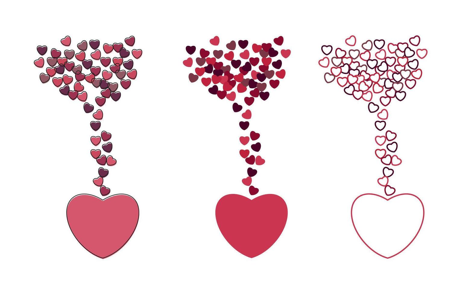 Beautiful hearts, confetti flying up from a big heart. vector