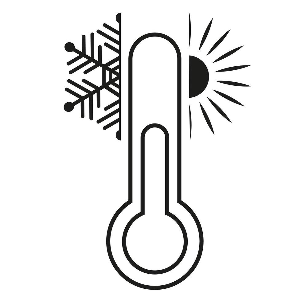 Temperatures at different times of the year. Thermometer with a thin line in the heat or in the cold. vector