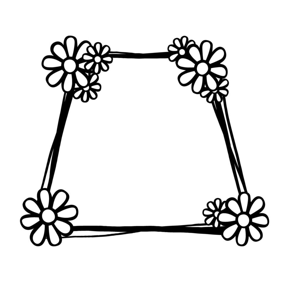 Black line Triple Trapezoid Frame with Daisy Flowers. illustration for decorate logo, text, wedding, greeting cards and any design. vector