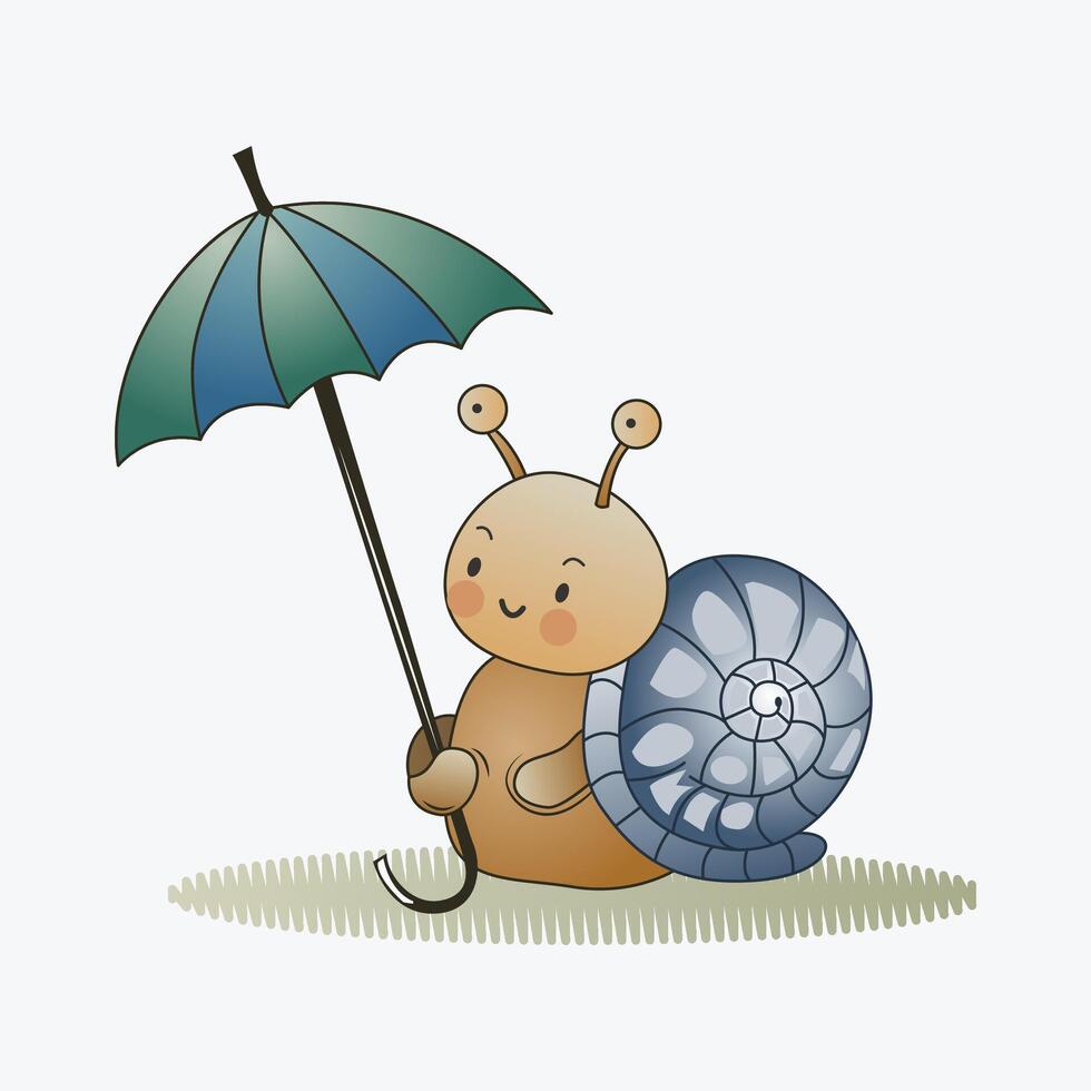 Illustration of Cute snail sheltering from the rain with an umbrella vector