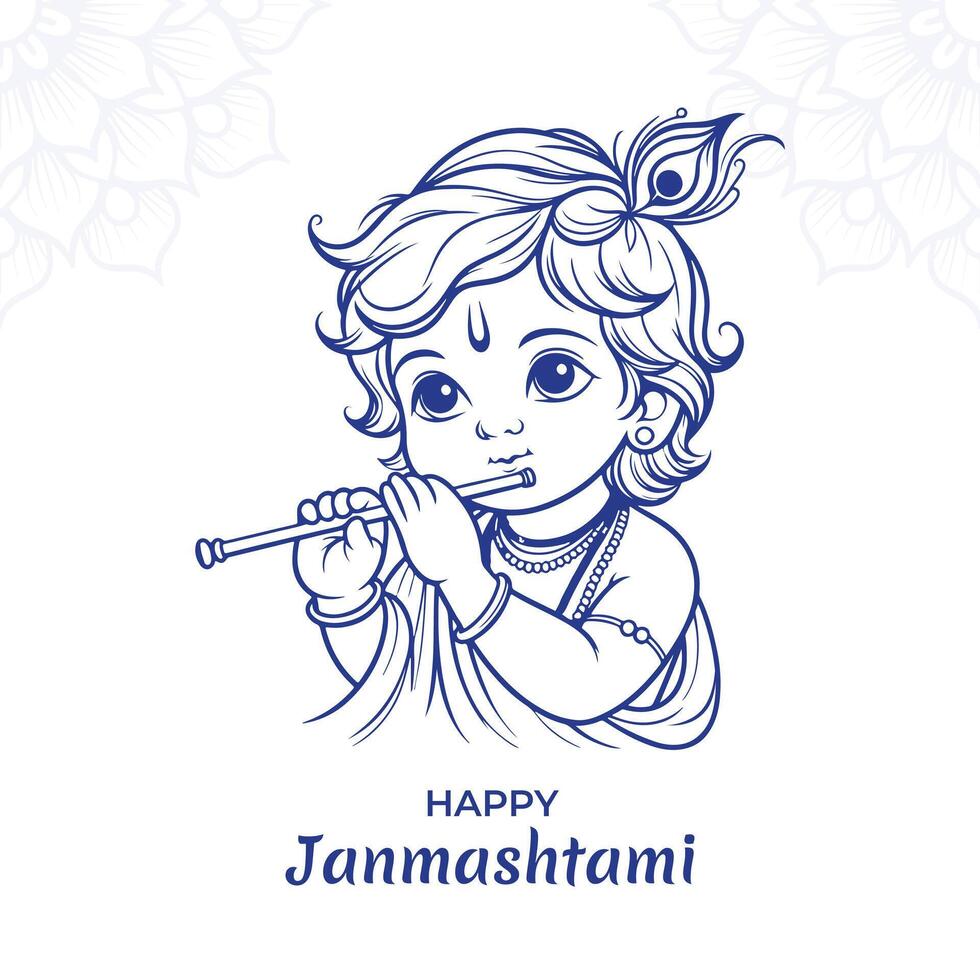 Happy janmashtami hindu festival outline social media post design vector