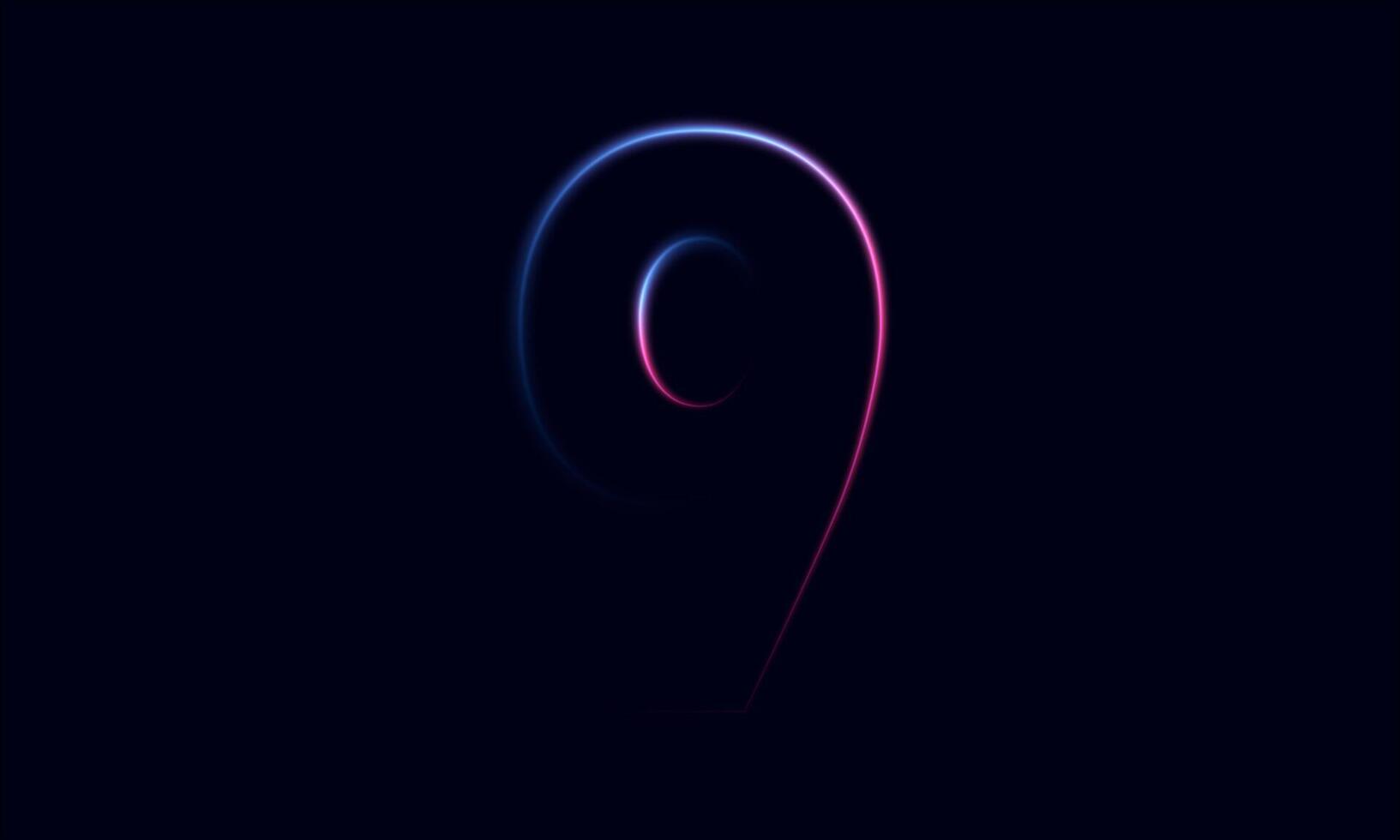 3d render, number nine glowing in the dark, pink blue neon vector