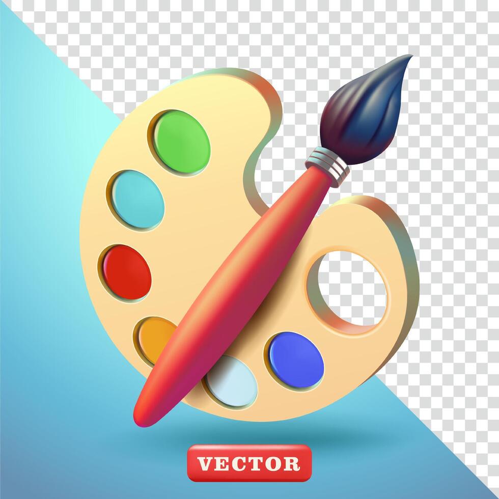 Paint palette and painting brush, 3d. suitable for design elements vector