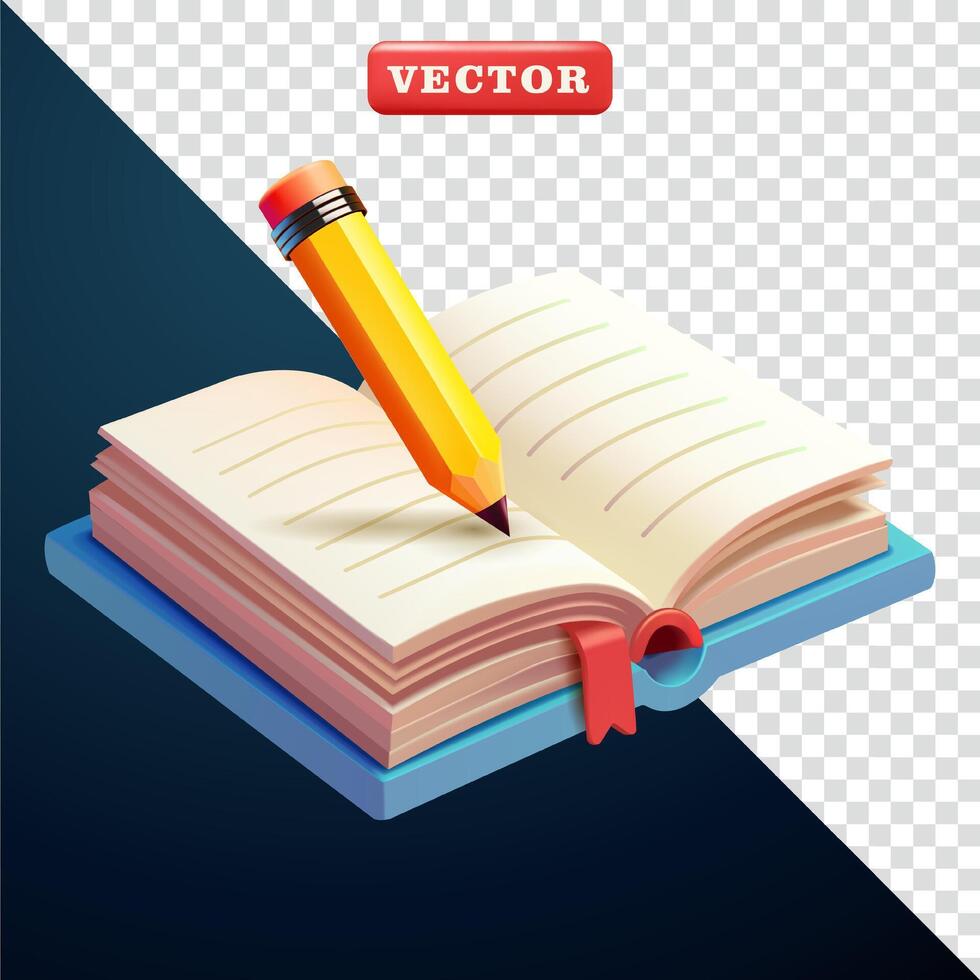 Open book and pencil, 3d. suitable for education and design elements vector