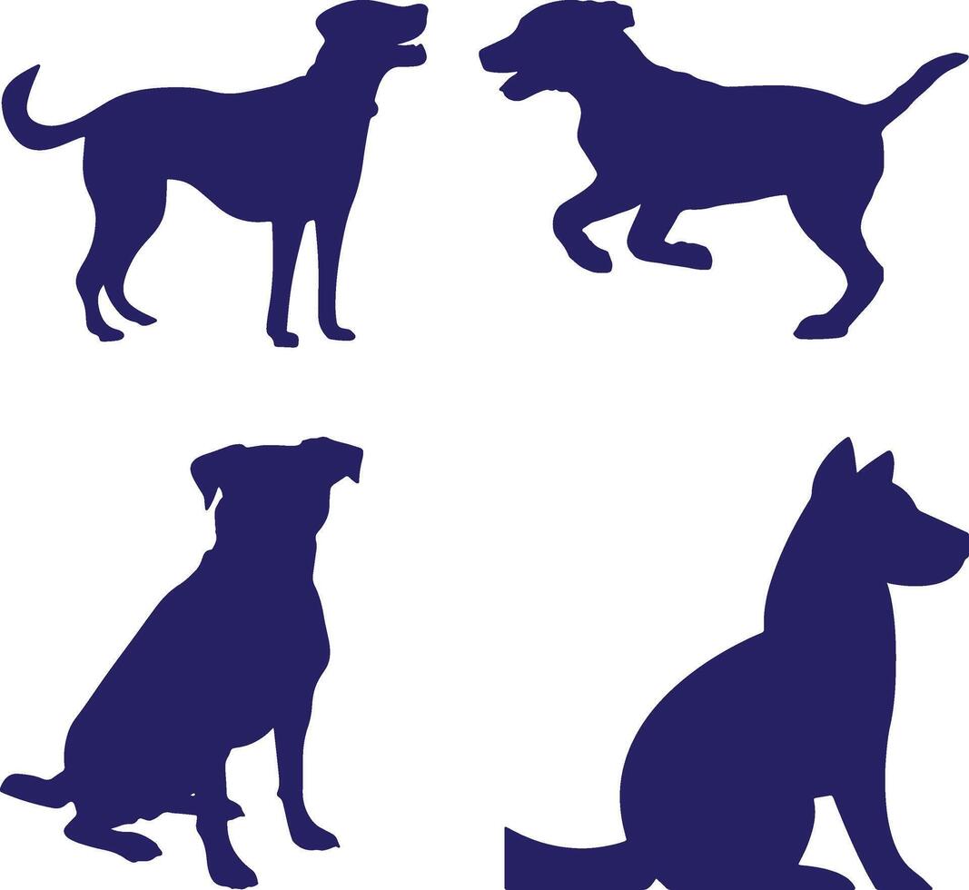 Dog silhouette image deep blue color art pose. vector