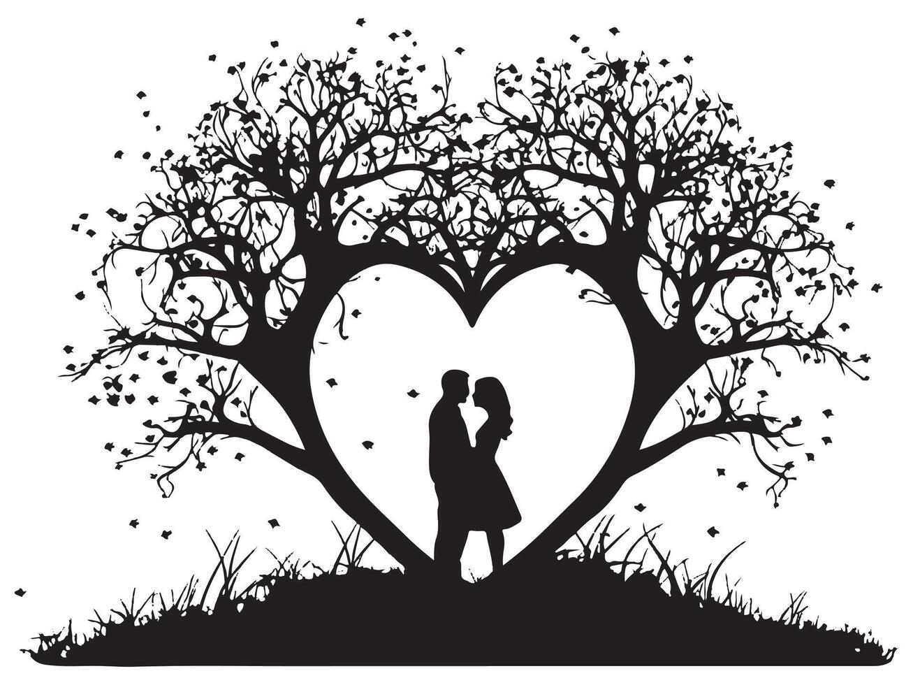 Love Tree Icon on Black and White Backgrounds vector