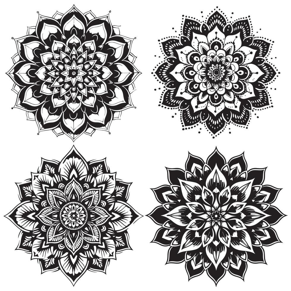 set of beautiful black and white floral mandala design white background vector