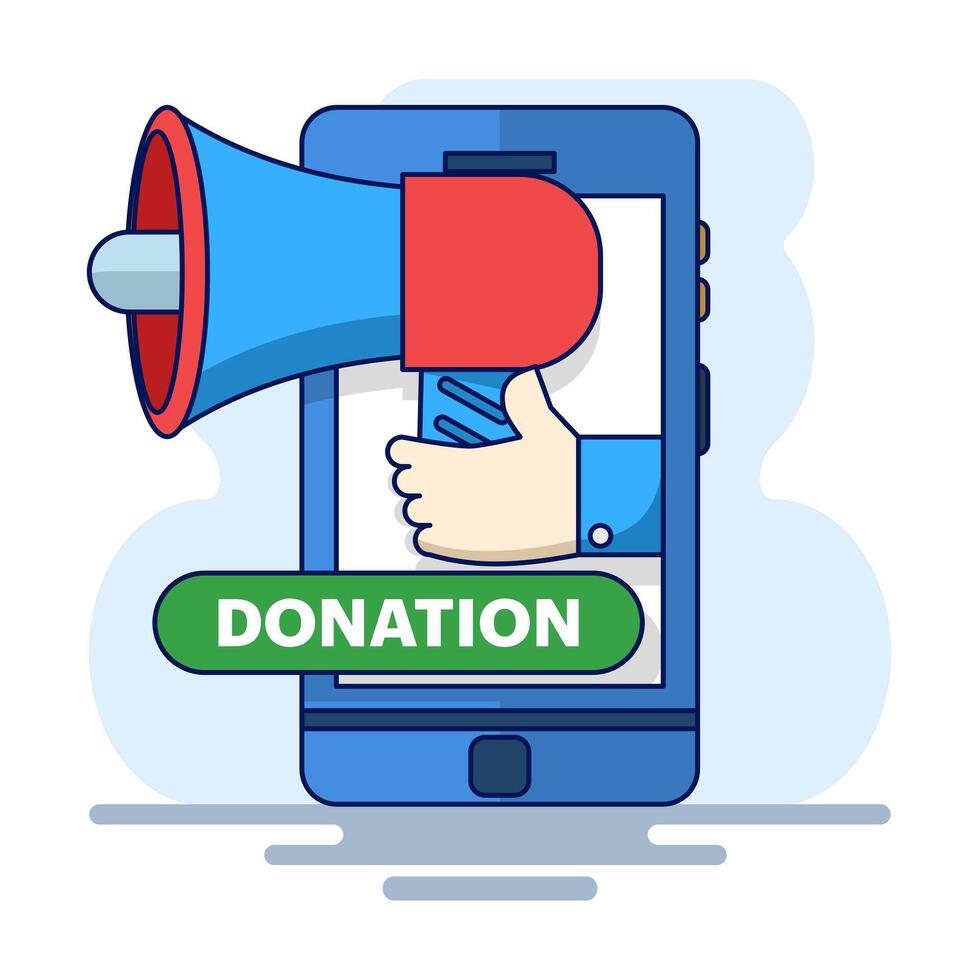 concept of online donation or charity participation, donation and volunteering. donated items in boxes. Human community, charity, aid, Volunteers donating goods or food. flat illustration. vector