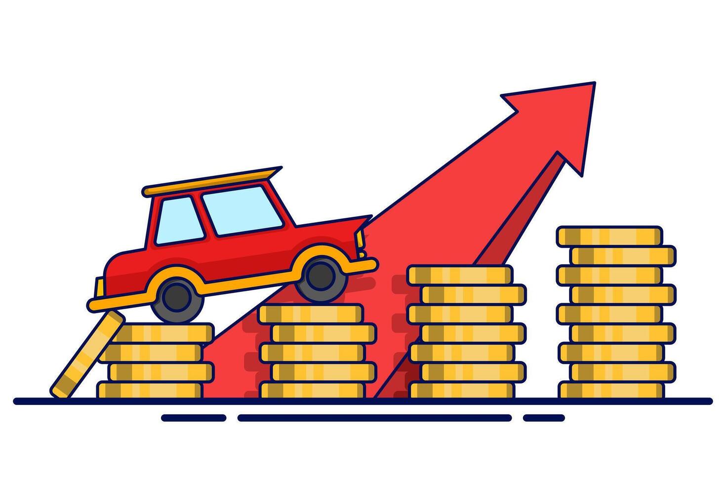 Concept of Saving coins or money to buy a car, concept of buying property. Save money on car asset property for business finance marketing. Flat illustration on background. vector