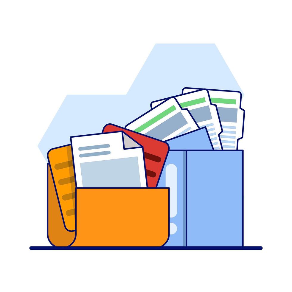 Folders with documents, file management administration, data archiving, electronic document management. Digital data files, storage systems, computer archives, information databases. flat . vector
