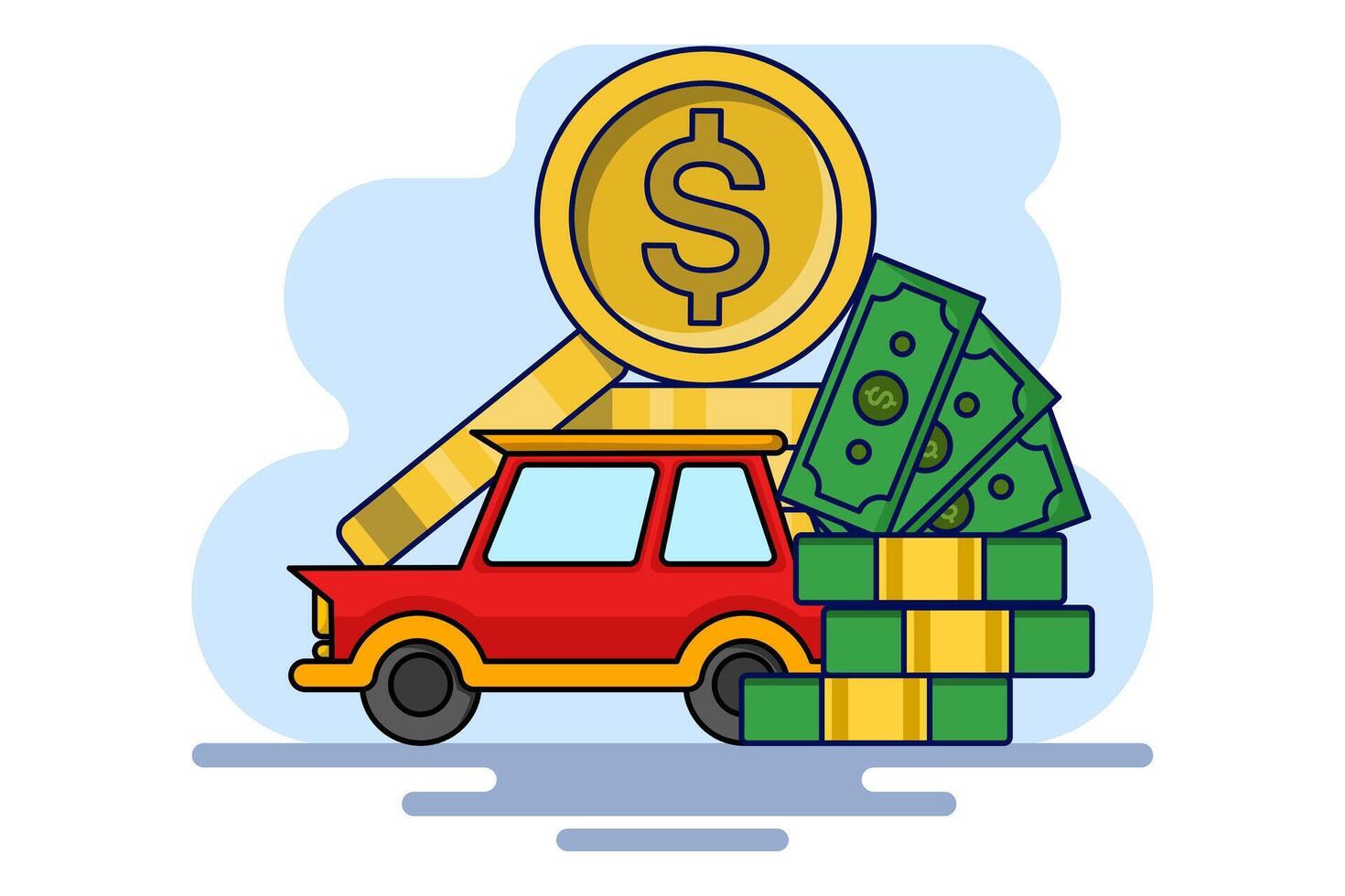 Concept of Saving coins or money to buy a car, concept of buying property. Save money on car asset property for business finance marketing. Flat illustration on background. vector