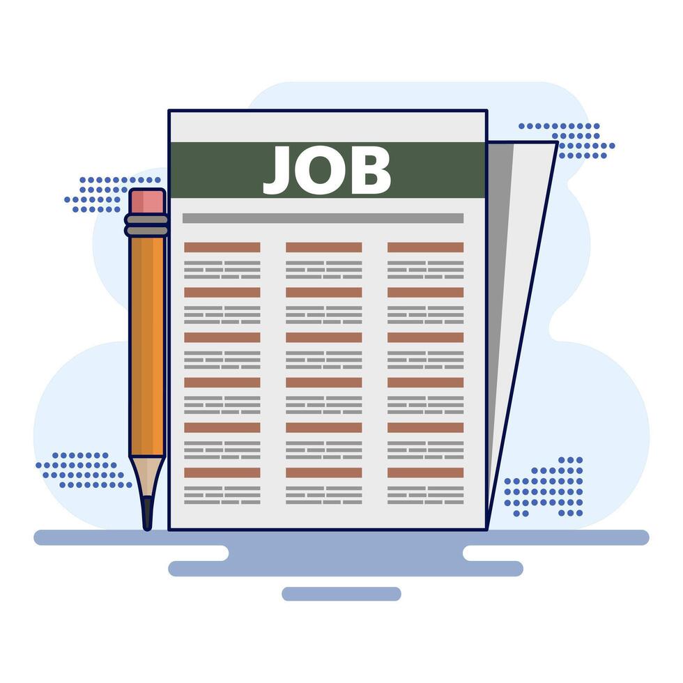 Job Search Concept. career opportunities, recruitment, human resources, Job Advertisement Marked with Pencil in Newspaper. job interview, online job advertisement, vacancy, search. vector