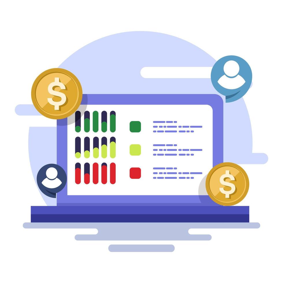 Search engine advertising campaign concept, search engine marketing advertising analysis, paid campaign sending traffic to a website, Advertising, Marketing or Promotion, icon illustration. vector