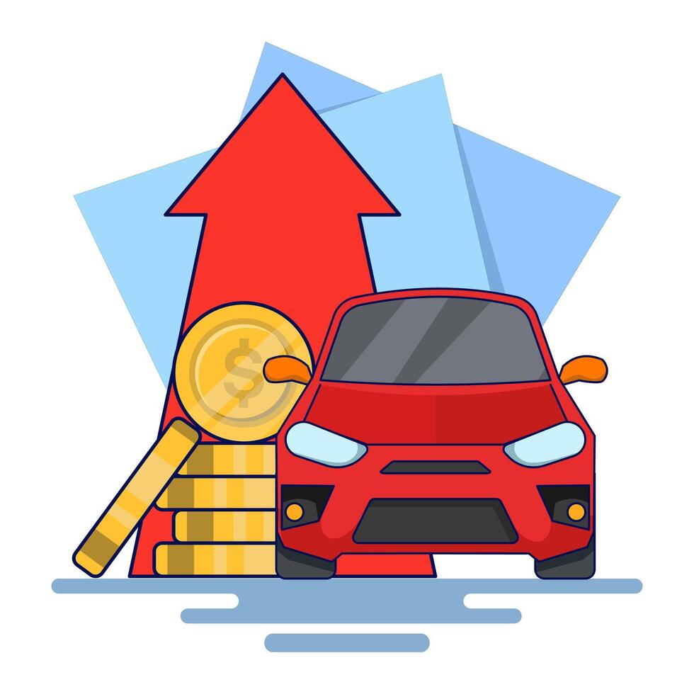 Concept of Saving coins or money to buy a car, concept of buying property. Save money on car asset property for business finance marketing. Flat illustration on background. vector