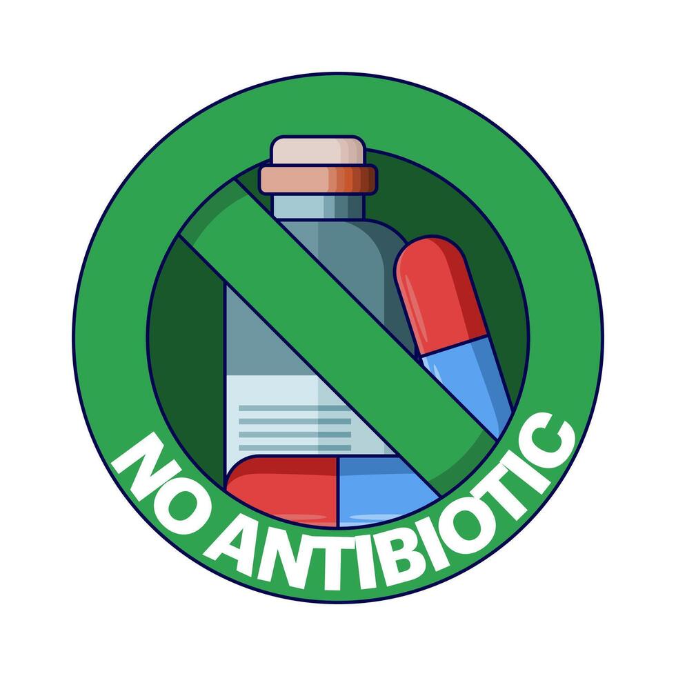 Concept No hormones, Certificate stamp. No hormones. Natural product. Fresh nutrition. Antibiotic-free healthy product. no antibiotics green flat banner on white background. illustration. vector