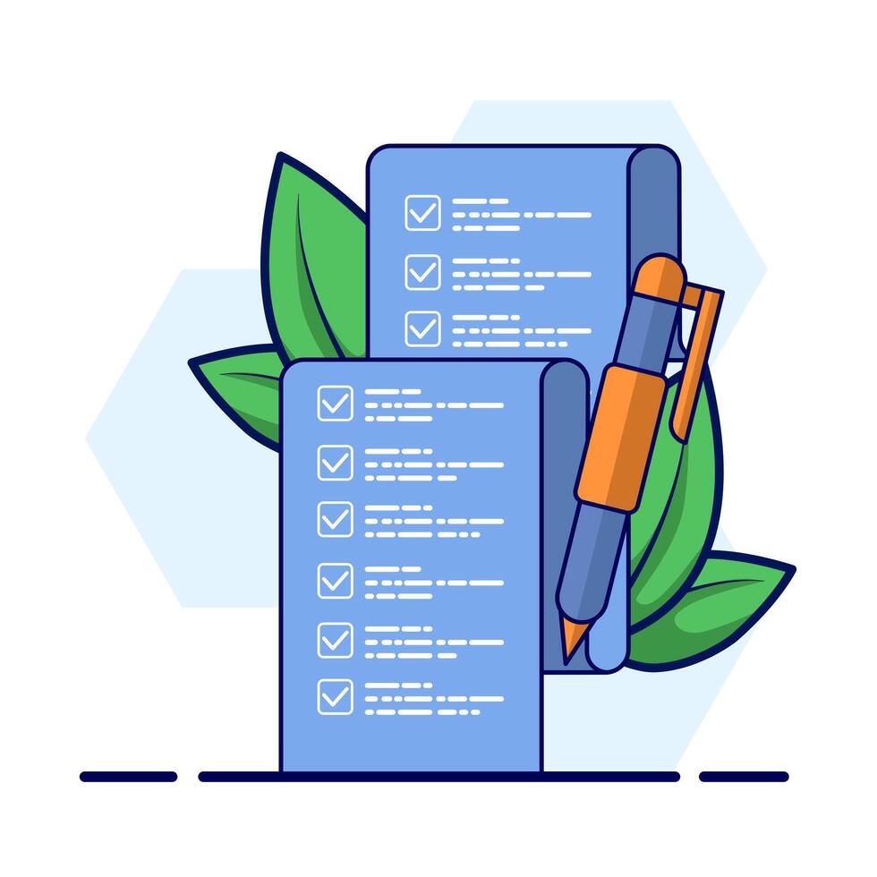 School exam results concept, educational quiz score passing checklist, checklist assignment plan survey, graphic document assessment report, interview recruitment document form. illustration. vector