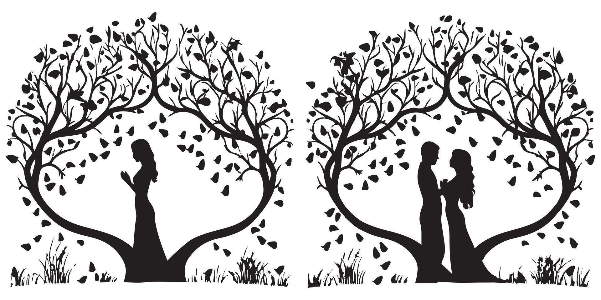 heart tree silhouette vector