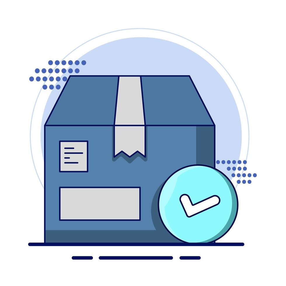Cardboard box with check mark linear icon. order sent. Delivery Confirmed. logistics and delivery, order delivery sign graphic. Flat illustration on background. vector