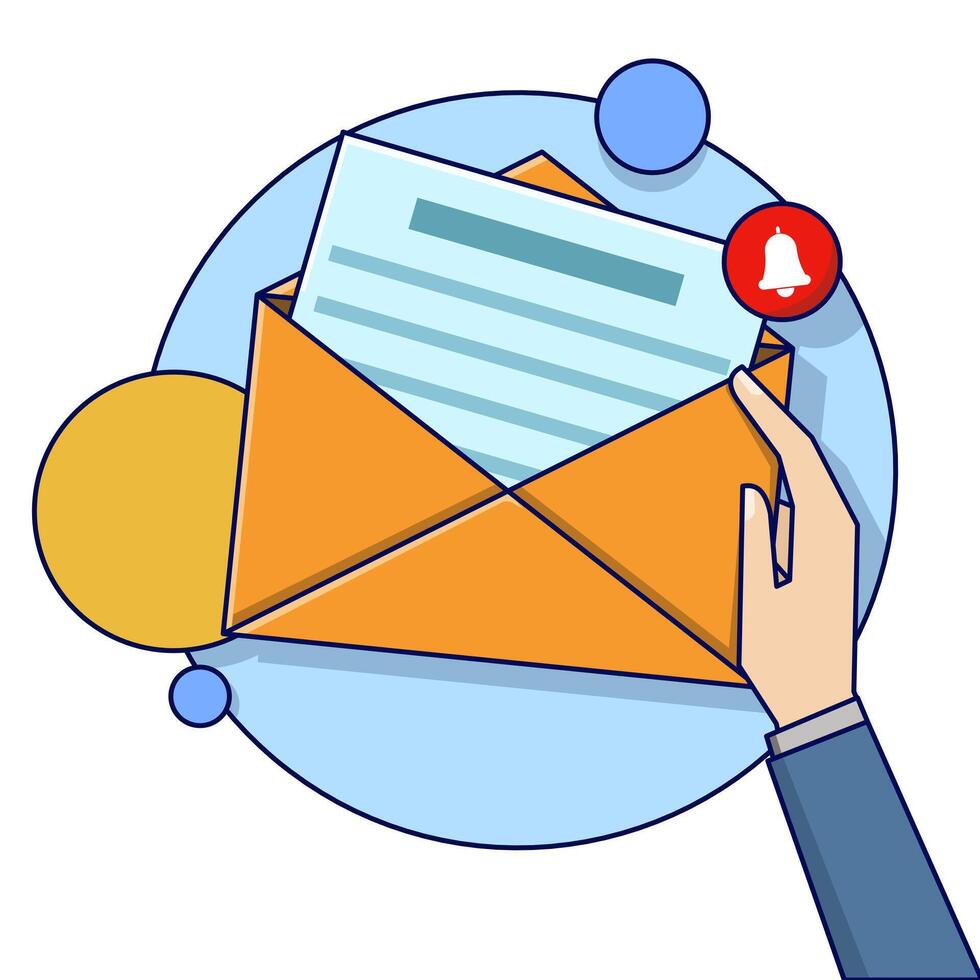 Envelope with Paper and Notification Sign. Newsletter Concept. subscribe to the newsletter. illustration for marketing and online business. Template for letters and newsletters. vector