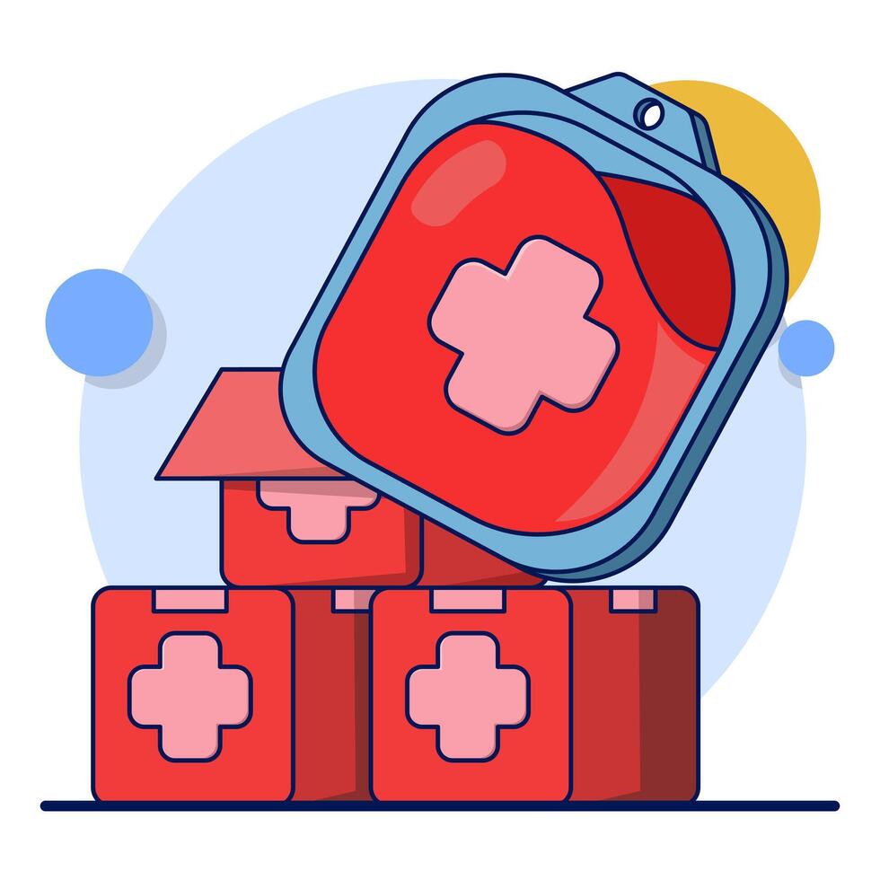Concept of donating blood to save life in emergency accident. Charity and generosity, kindness. Activists and volunteers. Blood sac. voluntary charitable donations and ready to donate blood. . vector