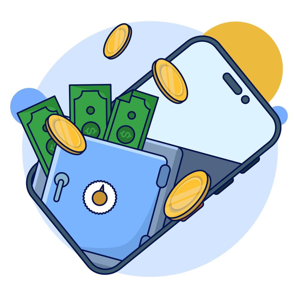 Profitable savings or investment concept, money on mobile Profitable savings or investment ideas. Business and finance, money saving theme. Career, salary, income benefits. flat illustration. vector