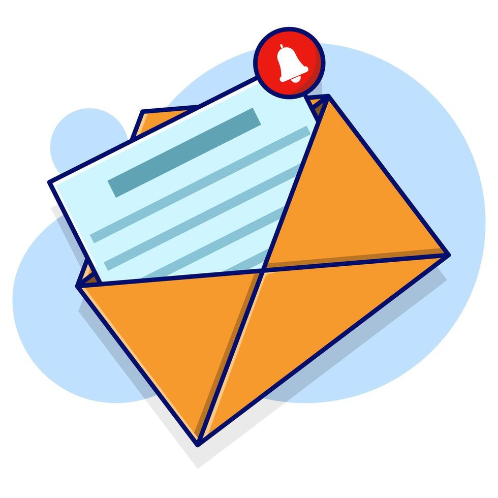 Envelope with Paper and Notification Sign. Newsletter Concept. subscribe to the newsletter. illustration for marketing and online business. Template for letters and newsletters. vector