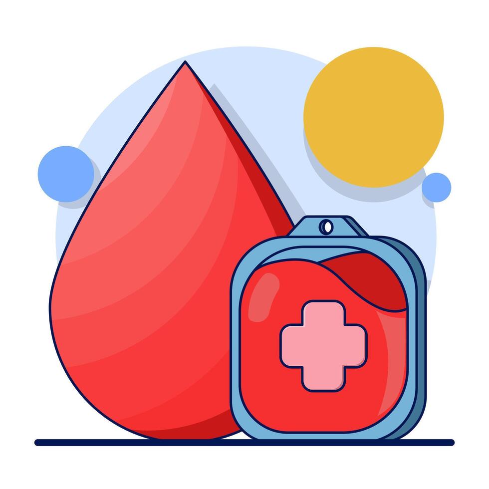 Concept of donating blood to save life in emergency accident. Charity and generosity, kindness. Activists and volunteers. Blood sac. voluntary charitable donations and ready to donate blood. . vector
