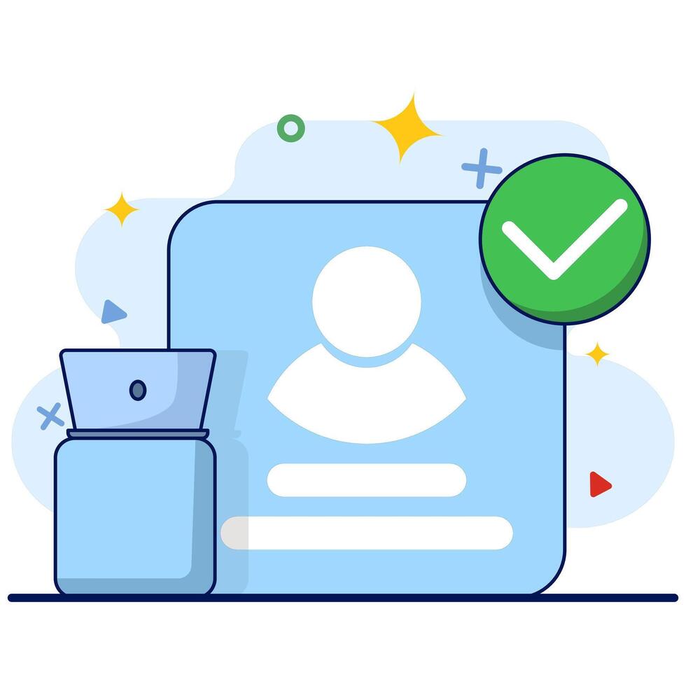 successful login concept. account has been registered, id card profile has been verified, account has been secured with password, modern graphic elements for landing page, ui, infographics, icons. vector