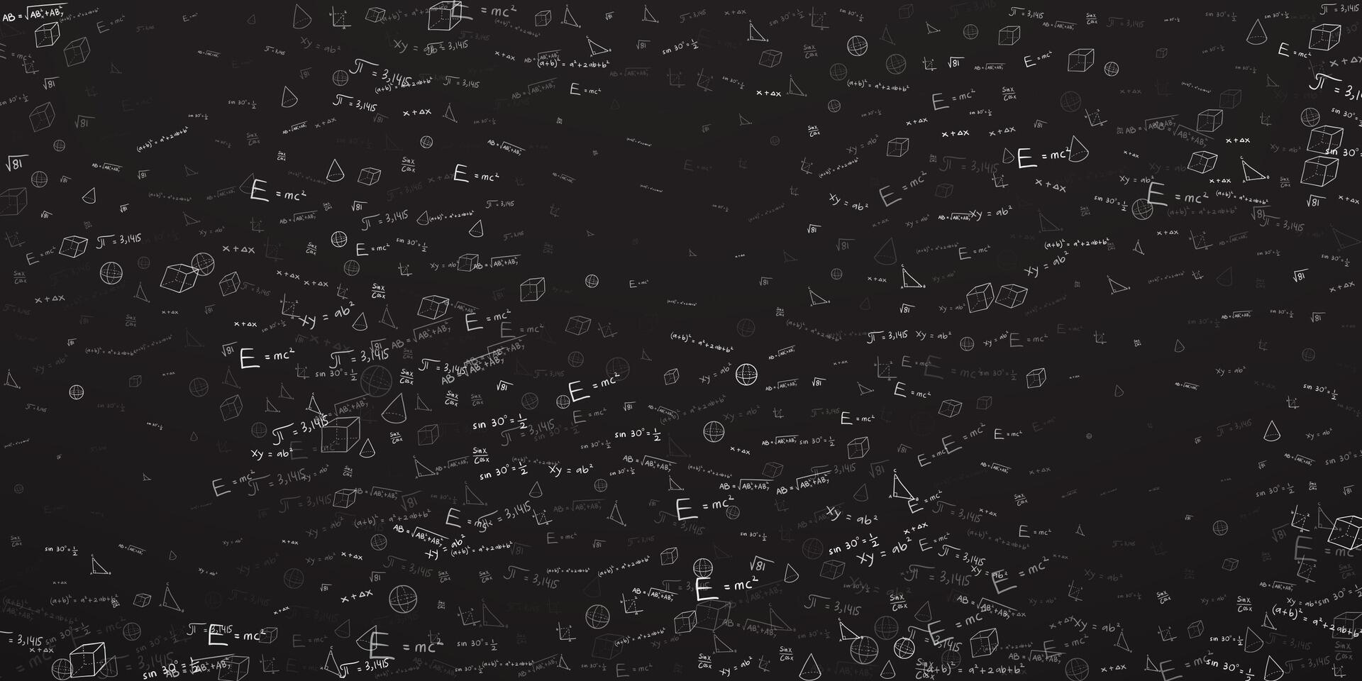 Hand drawn math symbols on black background. illustration of green chalkboard with math signs formula vector