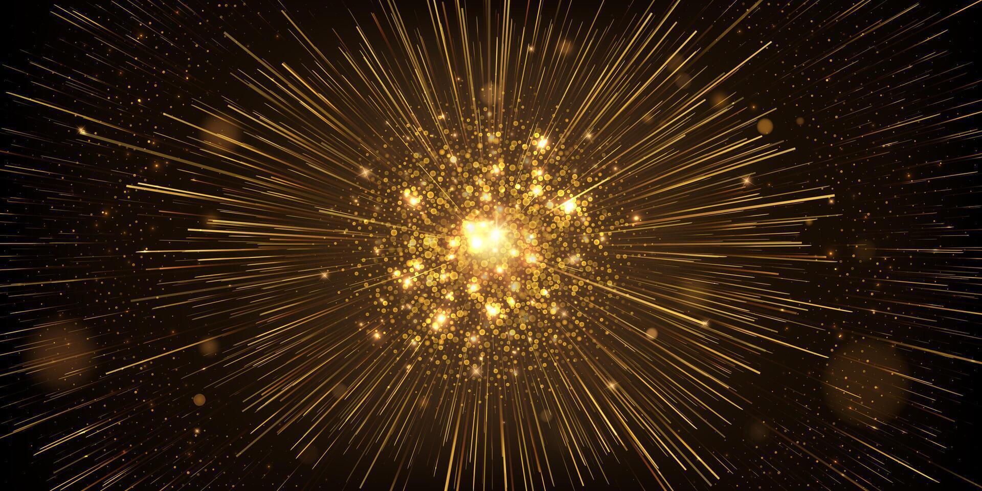 Glowing Golden Explosion Abstract Background. radiant burst of glowing fast motion lines and particles vector