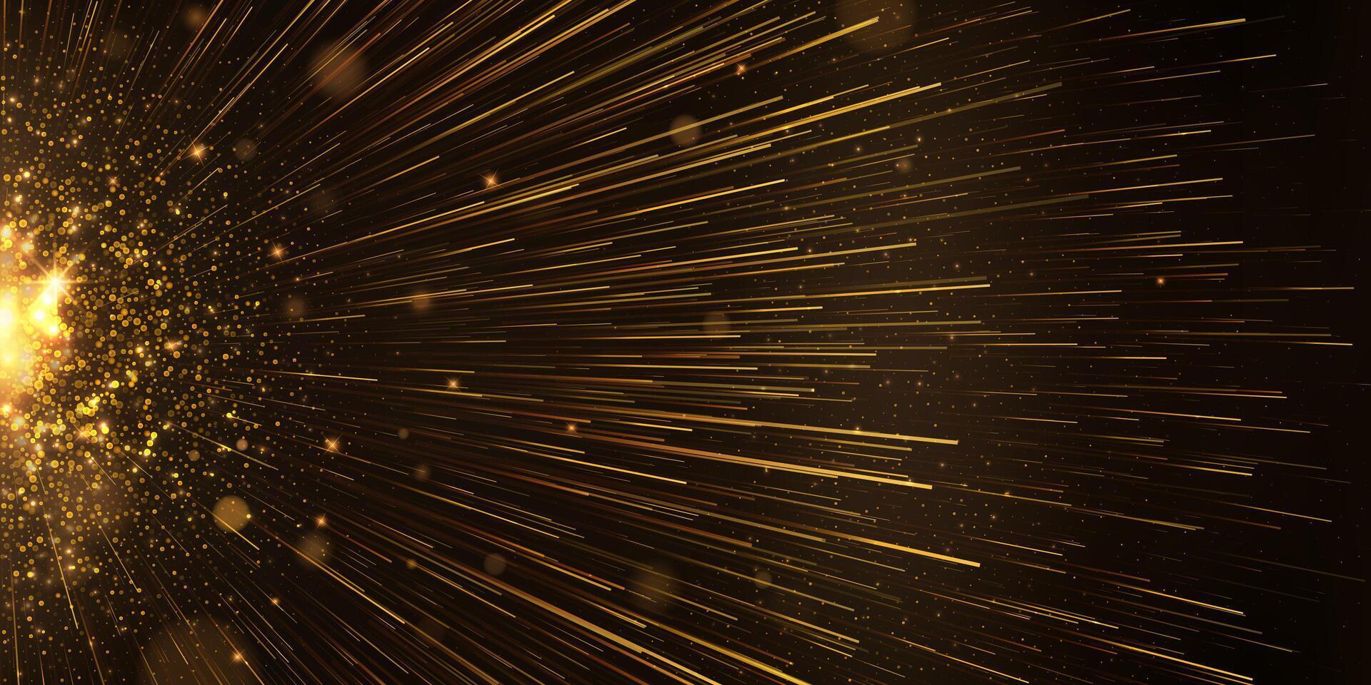 Abstract hyperspace glowing line explosion effect. Golden speed rays fast motion star sun burst vector