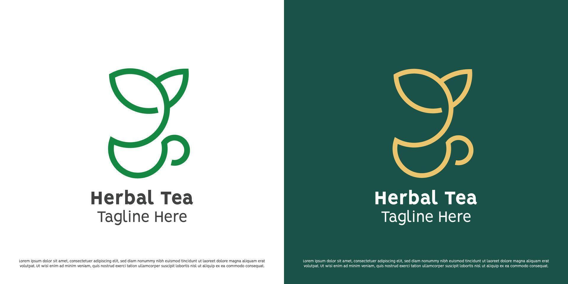 Tea cup logo design illustration. Silhouette of mug cup leaf green tea coffee herbal health drink cafe restaurant. Simple geometric icon symbol elegant minimalist minimal abstract nature organic. vector