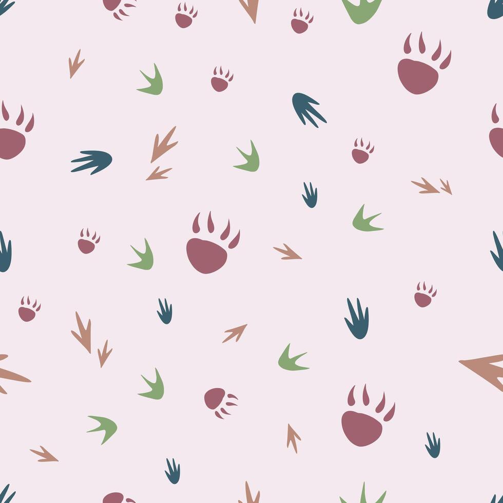 Dinosaur seamless pattern footprint tracks. Minimal color background. Dinosaur footprint seamless pattern perfect for textile, wrap and wallpaper and design. vector