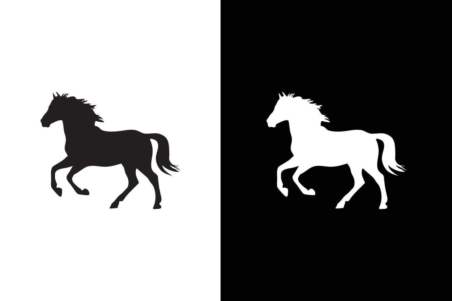 Horse silhouette animal isolated on white background. Black white horses graphic element vector