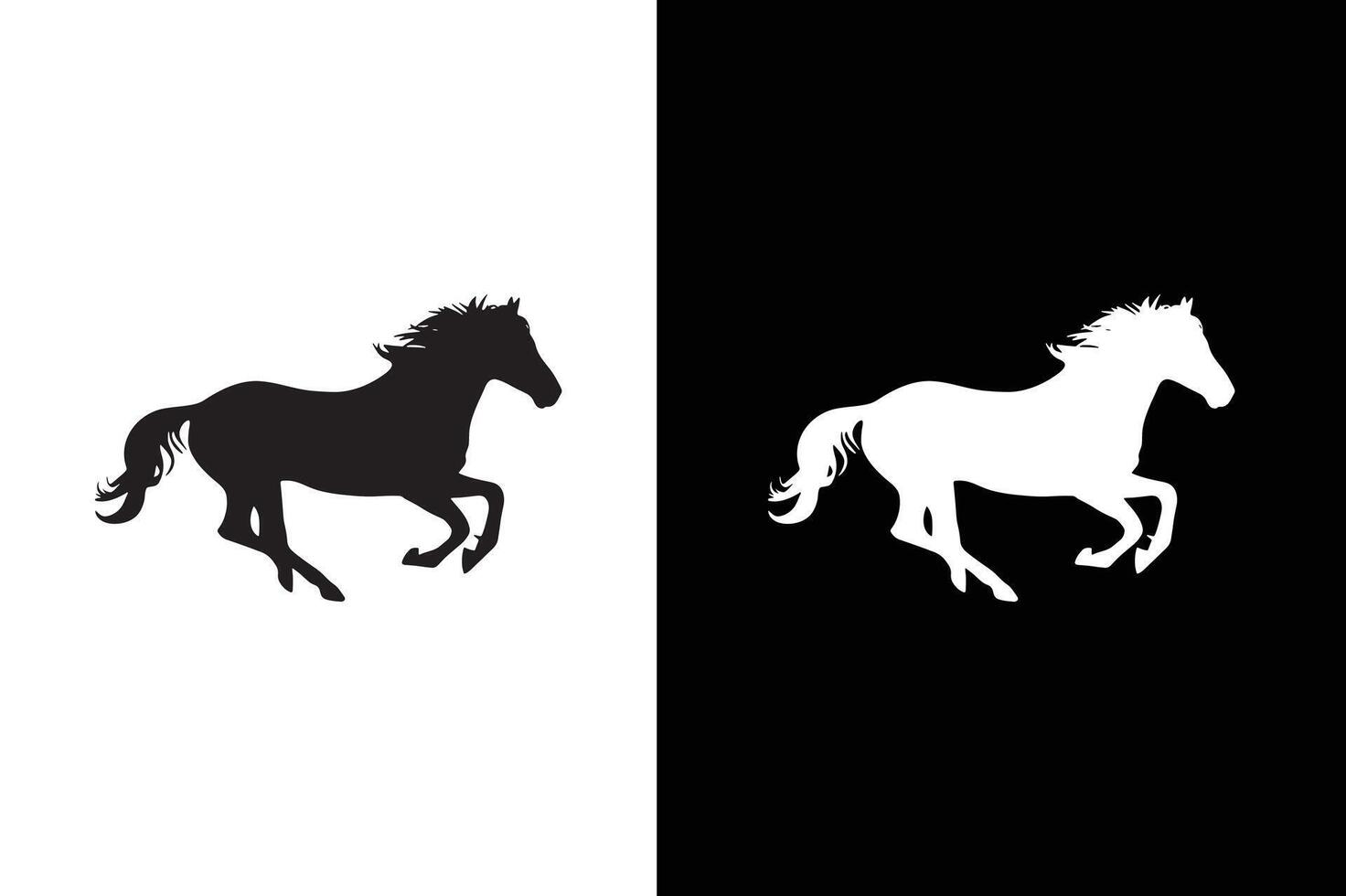 Horse silhouette isolated on white background. Black white horses graphic element vector