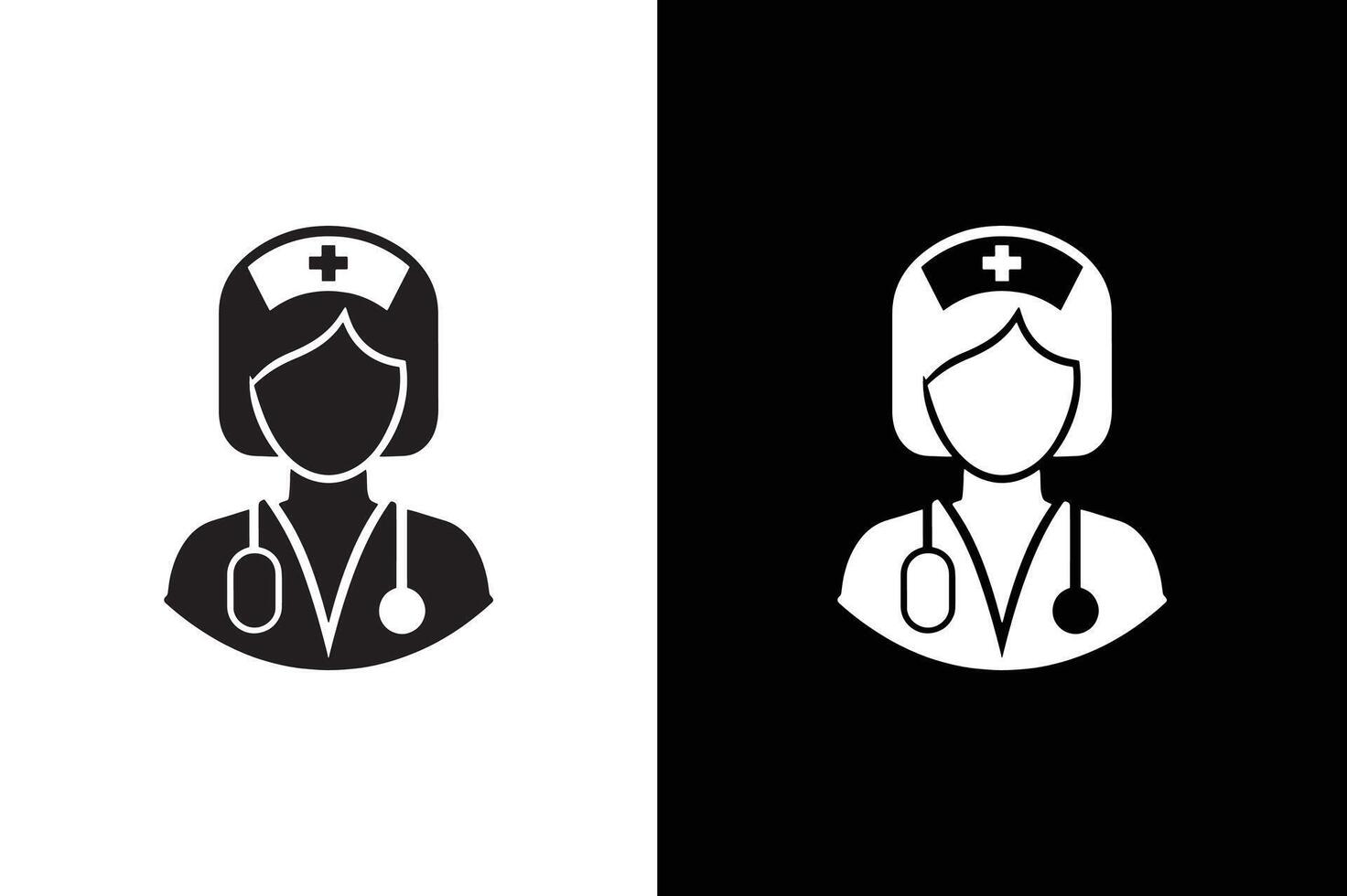 Nurse icon silhouette on white black background. vector