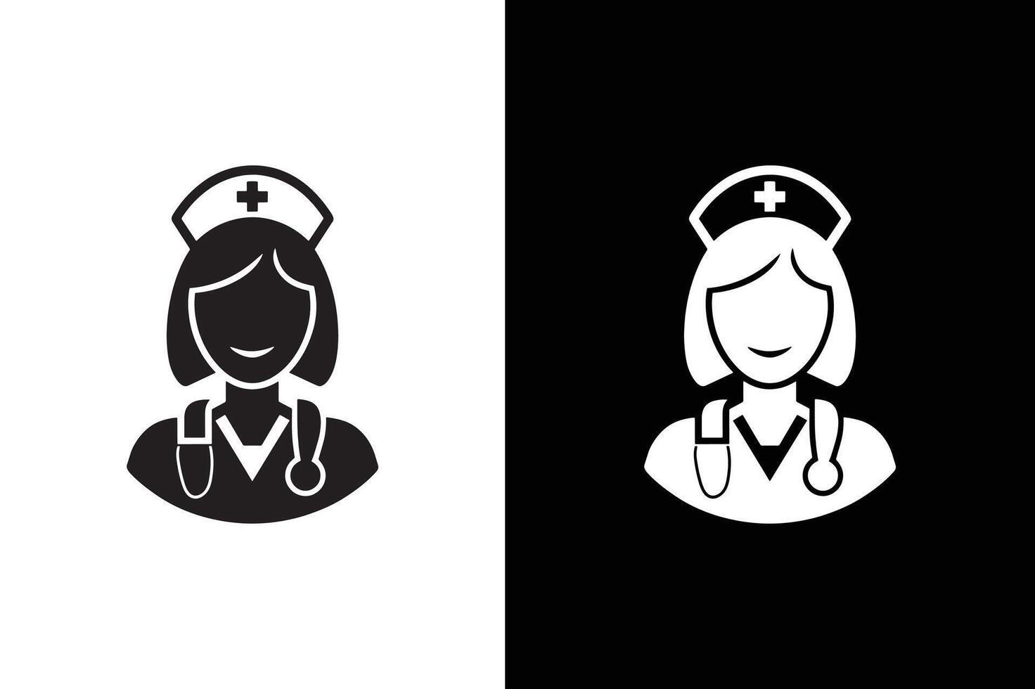 Nurse and Doctor icon on white black background. vector