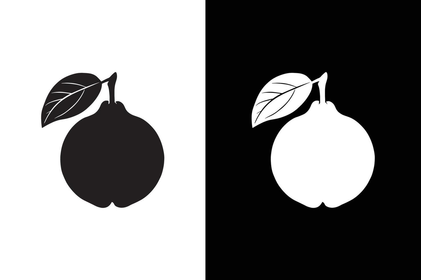 Guava fruit silhouette illustration. Fruit icon, Set of fruit isolated on white black background vector
