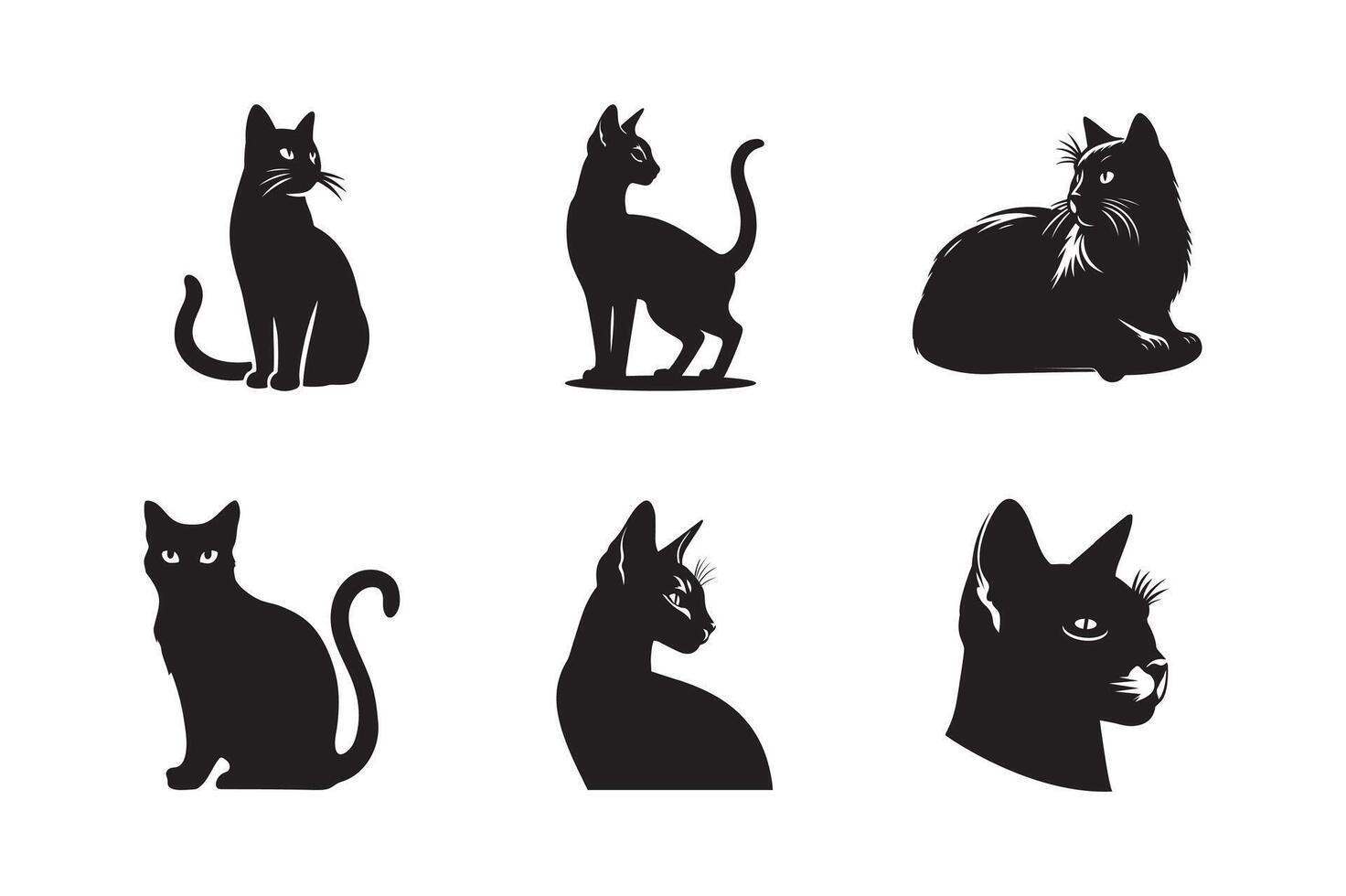 Set of cat silhouette illustration. Cat collection white background. vector