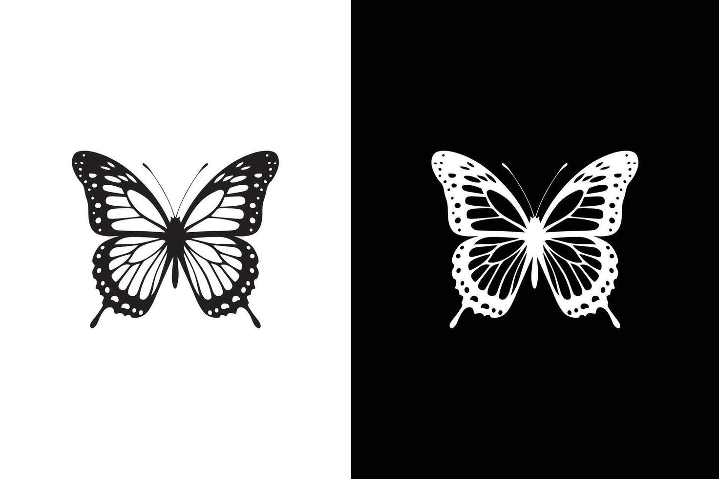 Butterfly Silhouette, isolated on white black background. Simple illustration of big butterfly icon for web vector