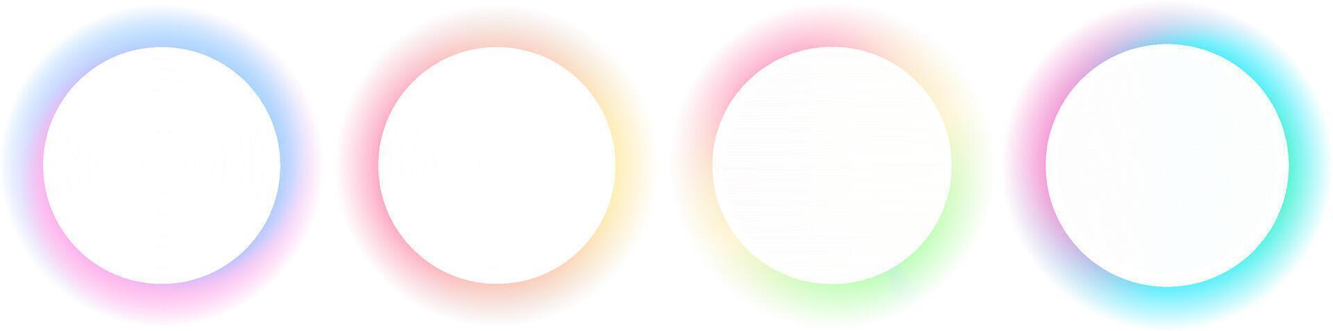 Set of gradient with blur glowing frames . Collection of futuristic glowing, neon colored with aura round frames for web design . Illustration. vector