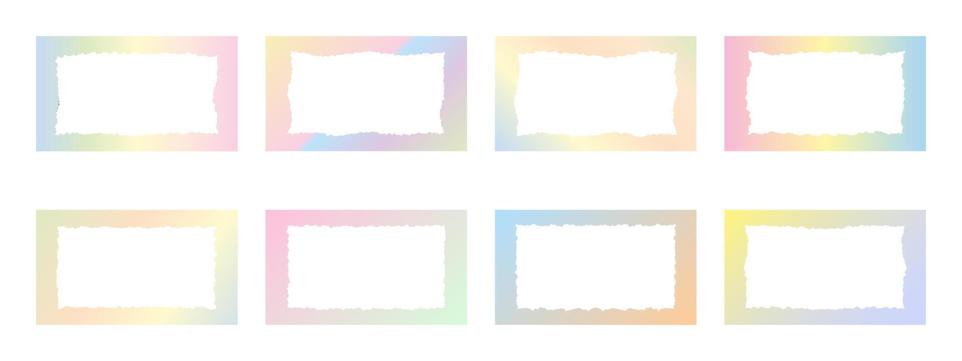 Set of rectangular gradient frames with torn inner borders for photo . Collection of torn paper frames for design . illustration. vector