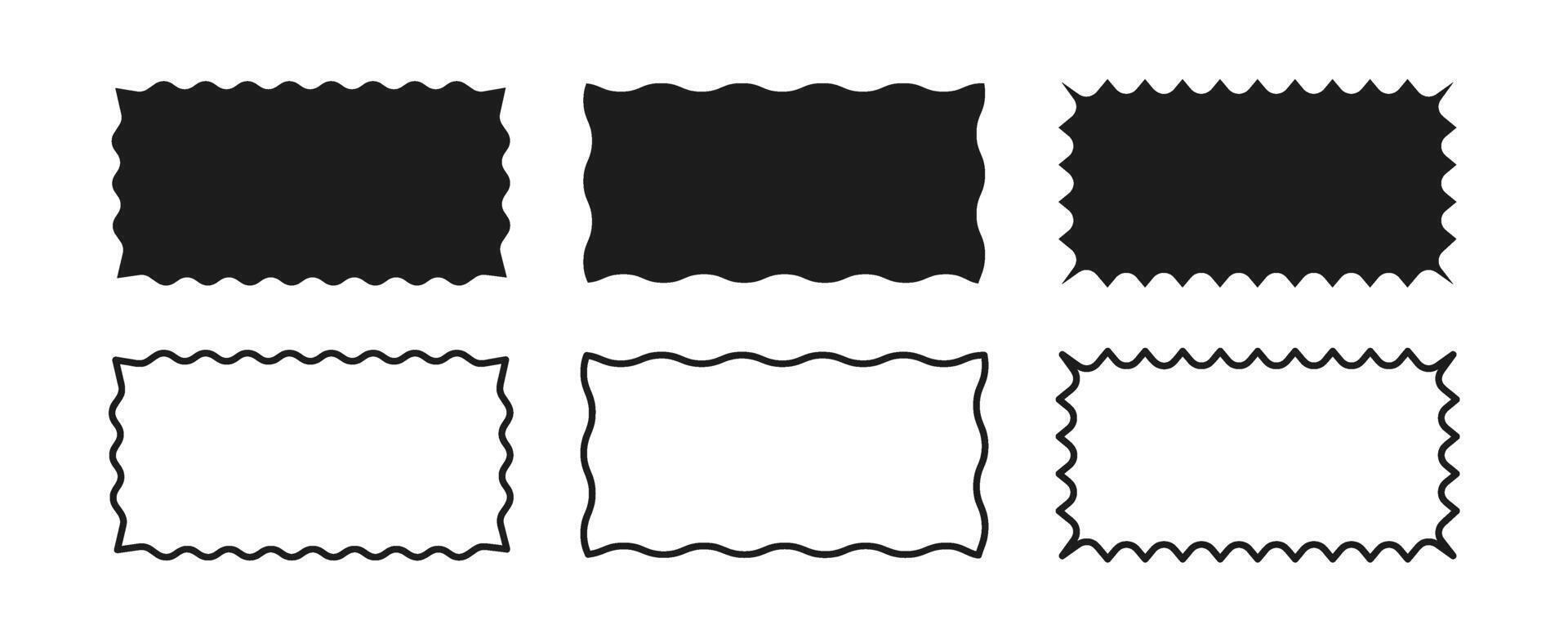A collection of rectangular frames with wavy edges. Rectangular linear shapes with zigzag borders. Set of black elements for design, banner, poster, label, tag, flyer. illustration. vector