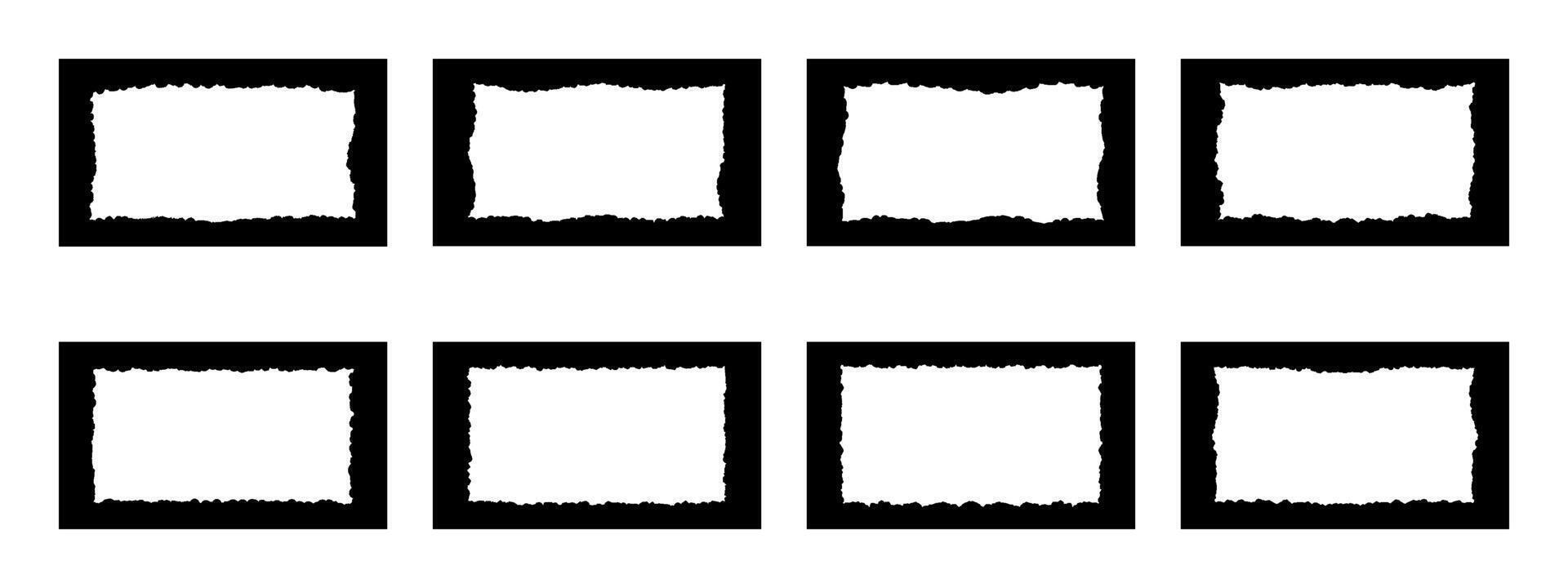 Set of rectangular frames with torn inner borders for photo . Collection of torn paper frames for design . illustration. vector