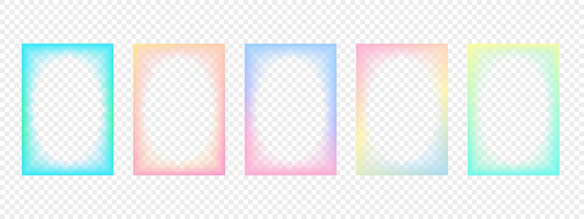 Set of rectangular gradient frames with wavy oval inner borders. Retro frames with zigzag edges with blur . Decorative design elements, for cards, photos, invitations. illustration vector