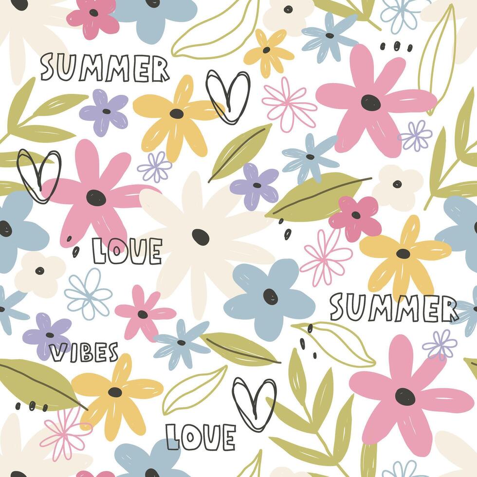 seamless pattern with cartoon flowers. colorful , hand drawing. design for fabric, print, textile, wrapper vector