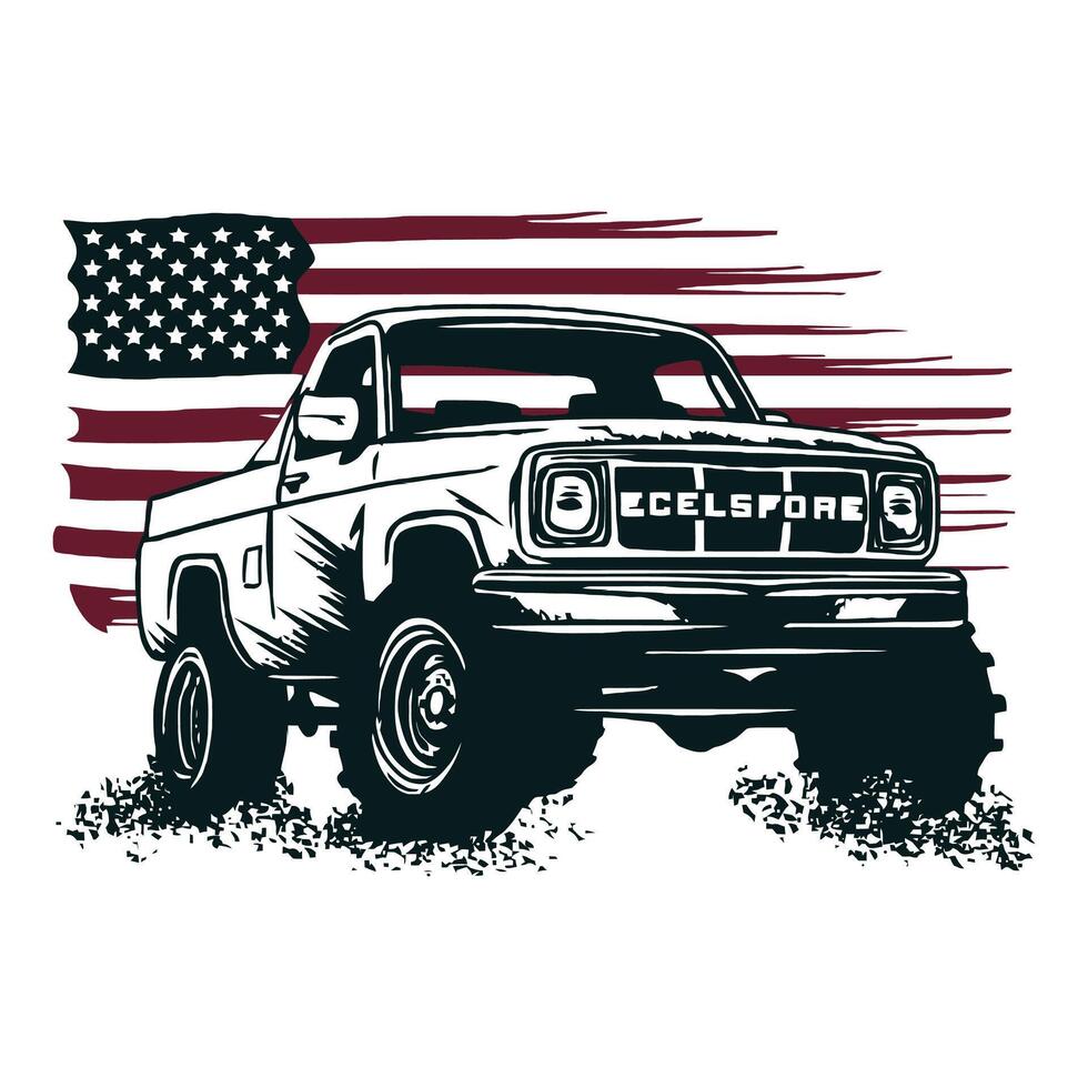 Classic car front with the American flag vector