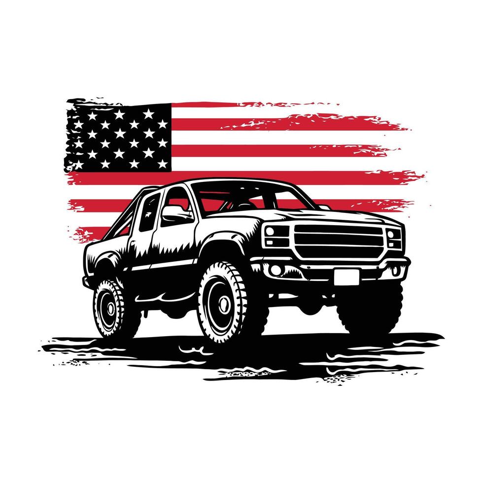 Classic car front with the American flag vector